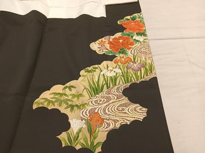 平和屋着物■豪華黒留袖 刺繍 牡丹花文 金彩 正絹 逸品 BAAX5412mz
