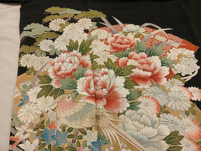 平和屋着物■豪華黒留袖　駒刺繍　花鳥文　金彩　正絹　逸品　BAAX5413mz