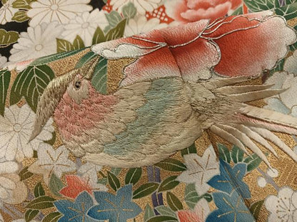 平和屋着物■豪華黒留袖　駒刺繍　花鳥文　金彩　正絹　逸品　BAAX5413mz