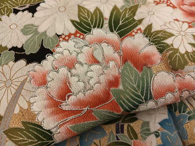平和屋着物■豪華黒留袖　駒刺繍　花鳥文　金彩　正絹　逸品　BAAX5413mz