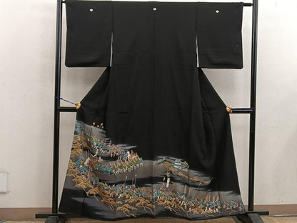 平和屋着物■豪華黒留袖　駒刺繍　大名行列　暈し染め　金彩　正絹　逸品　BAAX5417mz