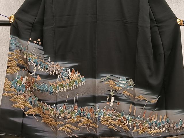 平和屋着物■豪華黒留袖　駒刺繍　大名行列　暈し染め　金彩　正絹　逸品　BAAX5417mz