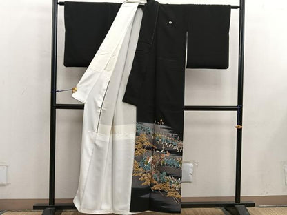 平和屋着物■豪華黒留袖　駒刺繍　大名行列　暈し染め　金彩　正絹　逸品　BAAX5417mz