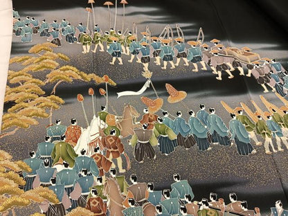 平和屋着物■豪華黒留袖　駒刺繍　大名行列　暈し染め　金彩　正絹　逸品　BAAX5417mz