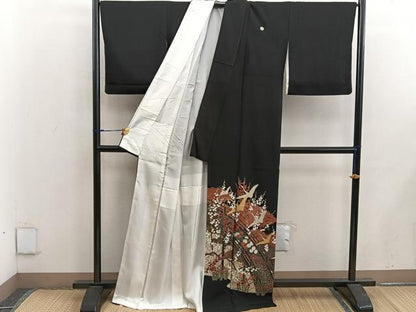 平和屋着物■豪華黒留袖 渡橋飛鶴花文 金彩 正絹 逸品 BAAX5418mz