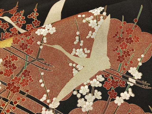 平和屋着物■豪華黒留袖 渡橋飛鶴花文 金彩 正絹 逸品 BAAX5418mz