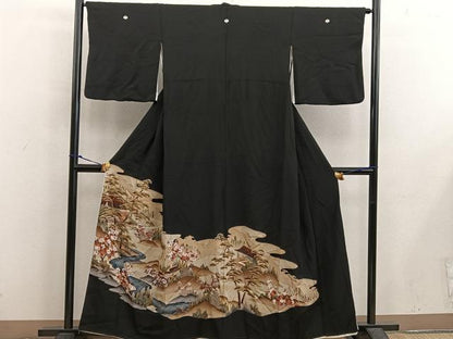 平和屋着物■豪華黒留袖 駒刺繍 風景花文 金彩 正絹 逸品 BAAX5420mz