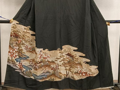 平和屋着物■豪華黒留袖 駒刺繍 風景花文 金彩 正絹 逸品 BAAX5420mz