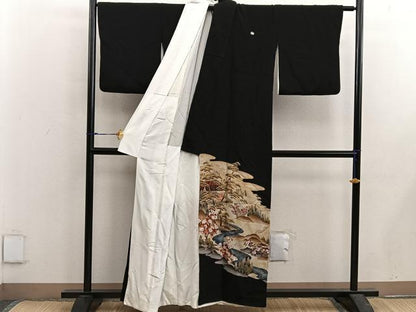 平和屋着物■豪華黒留袖 駒刺繍 風景花文 金彩 正絹 逸品 BAAX5420mz