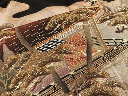 平和屋着物■豪華黒留袖 駒刺繍 風景花文 金彩 正絹 逸品 BAAX5420mz