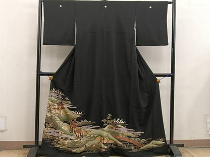 平和屋着物■豪華黒留袖 御所車風景花文 金彩 正絹 逸品 BAAX5421mz