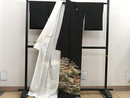 平和屋着物■豪華黒留袖 御所車風景花文 金彩 正絹 逸品 BAAX5421mz