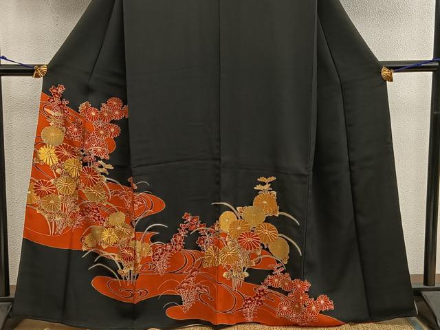 平和屋着物■豪華黒留袖 駒刺繍 菊花文 金彩 正絹 逸品 BAAX5422mz