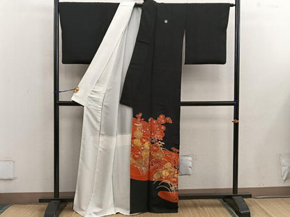 平和屋着物■豪華黒留袖 駒刺繍 菊花文 金彩 正絹 逸品 BAAX5422mz