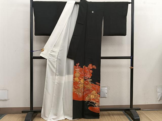 平和屋着物■豪華黒留袖 駒刺繍 菊花文 金彩 正絹 逸品 BAAX5422mz