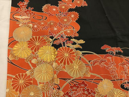平和屋着物■豪華黒留袖 駒刺繍 菊花文 金彩 正絹 逸品 BAAX5422mz