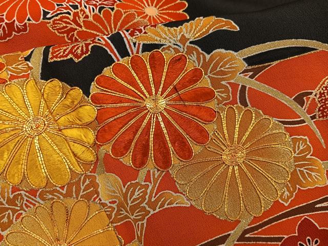 平和屋着物■豪華黒留袖 駒刺繍 菊花文 金彩 正絹 逸品 BAAX5422mz