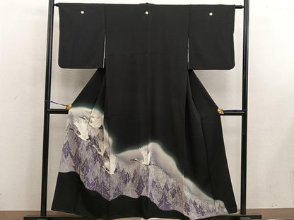 平和屋着物■豪華黒留袖　刺繍　飛鶴文　暈し染め　金糸　正絹　逸品　BAAX5423mz
