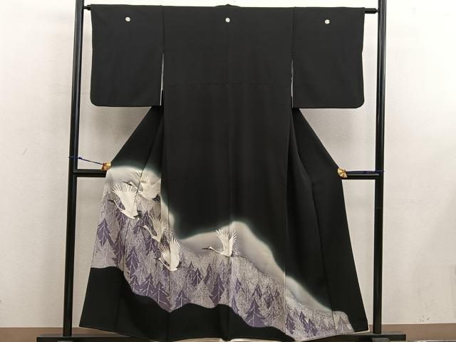 平和屋着物■豪華黒留袖　刺繍　飛鶴文　暈し染め　金糸　正絹　逸品　BAAX5423mz