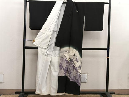 平和屋着物■豪華黒留袖　刺繍　飛鶴文　暈し染め　金糸　正絹　逸品　BAAX5423mz