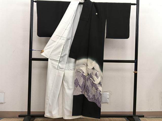 平和屋着物■豪華黒留袖　刺繍　飛鶴文　暈し染め　金糸　正絹　逸品　BAAX5423mz