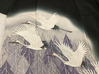 平和屋着物■豪華黒留袖　刺繍　飛鶴文　暈し染め　金糸　正絹　逸品　BAAX5423mz