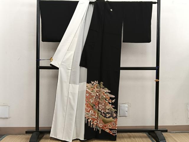 平和屋着物■豪華黒留袖 駒刺繍 御所車飛鶴文 暈し染め 金彩 正絹 逸品 BAAX5424mz