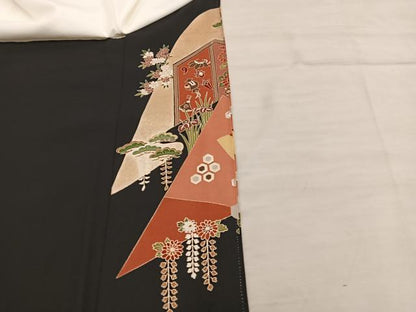 平和屋着物■豪華黒留袖 駒刺繍 御所車飛鶴文 暈し染め 金彩 正絹 逸品 BAAX5424mz