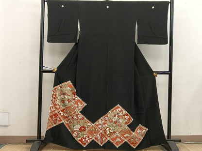 平和屋着物■豪華黒留袖 花鳥文 正絹 逸品 BAAX5425mz