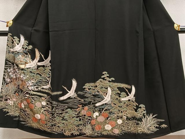 平和屋着物■豪華黒留袖　駒刺繍　飛鶴風景文　金彩　正絹　逸品　BAAX5426mz