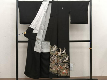 平和屋着物■豪華黒留袖　駒刺繍　飛鶴風景文　金彩　正絹　逸品　BAAX5426mz