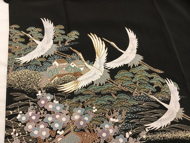 平和屋着物■豪華黒留袖　駒刺繍　飛鶴風景文　金彩　正絹　逸品　BAAX5426mz