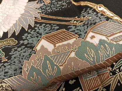 平和屋着物■豪華黒留袖　駒刺繍　飛鶴風景文　金彩　正絹　逸品　BAAX5426mz