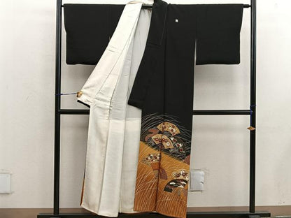 平和屋着物■豪華黒留袖 駒刺繍 扇面菊花文 暈し染め 金彩 正絹 逸品 BAAX5427mz