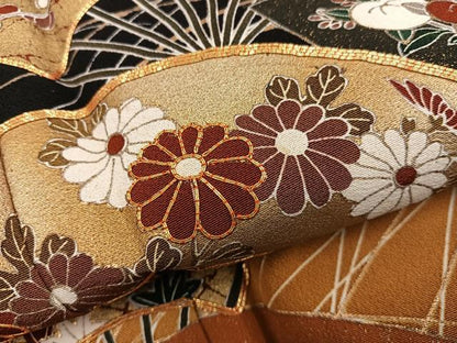 平和屋着物■豪華黒留袖 駒刺繍 扇面菊花文 暈し染め 金彩 正絹 逸品 BAAX5427mz