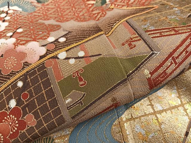 平和屋着物■豪華黒留袖　駒刺繍　御所車風景花文　金彩　正絹　逸品　BAAX5429mz