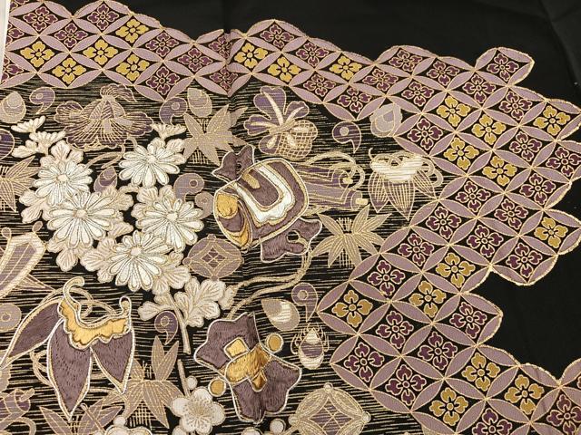 平和屋着物■豪華黒留袖 駒刺繍 宝尽くし吉祥花文 金彩 正絹 逸品 BAAX5431mz