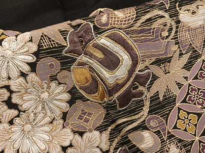 平和屋着物■豪華黒留袖 駒刺繍 宝尽くし吉祥花文 金彩 正絹 逸品 BAAX5431mz