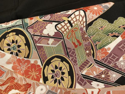 平和屋着物■豪華黒留袖　宝尽くし御所車花文　金彩　正絹　逸品　BAAX5432mz