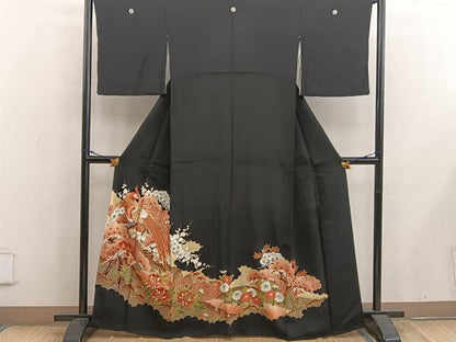 平和屋着物■豪華黒留袖 刺繍 鳳凰花文 金彩 正絹 逸品 BAAX5433mz