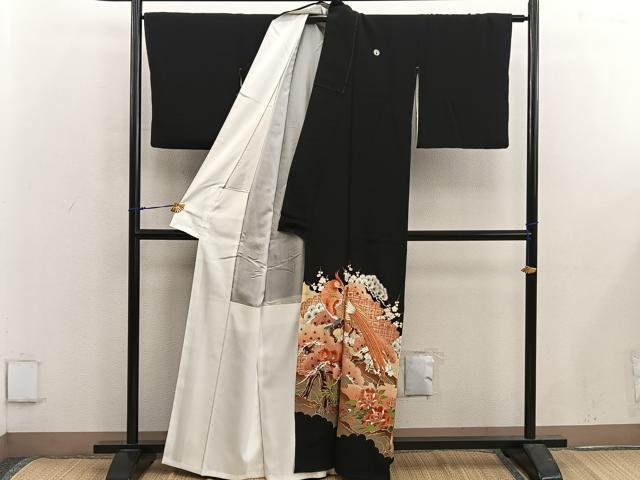 平和屋着物■豪華黒留袖 刺繍 鳳凰花文 金彩 正絹 逸品 BAAX5433mz