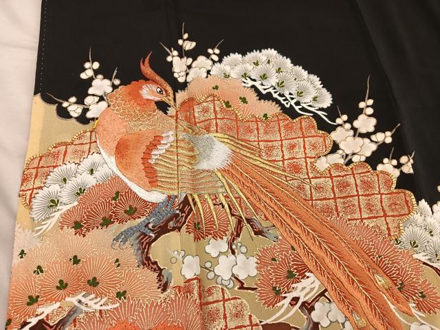 平和屋着物■豪華黒留袖 刺繍 鳳凰花文 金彩 正絹 逸品 BAAX5433mz