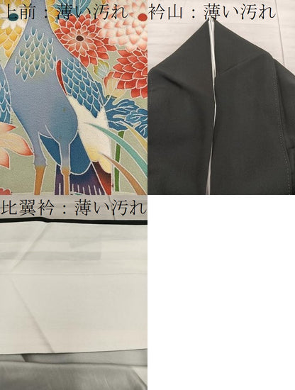 平和屋着物■豪華黒留袖 友禅 作家物 群鶴牡丹花文 正絹 逸品 BAAX5434mz