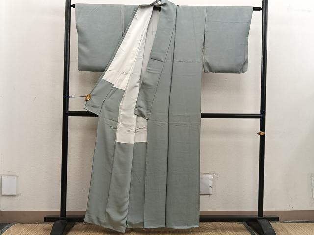平和屋着物●上質な色無地　風景地紋　深川鼠色　正絹　逸品　未使用　BAAX5435mz
