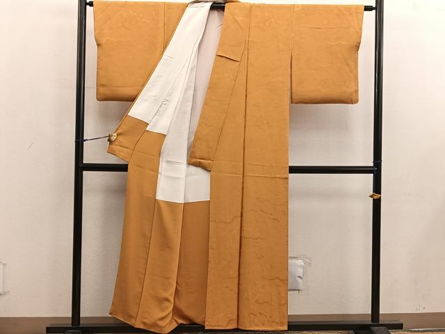 平和屋着物■上質な色無地 風景花地紋 黄朽葉色 正絹 逸品 BAAX5436mz