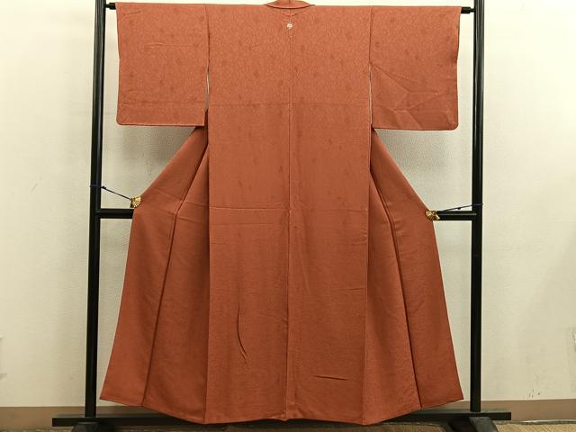 平和屋着物■上質な色無地 草花地紋 赤茶色 正絹 逸品 BAAX5438mz