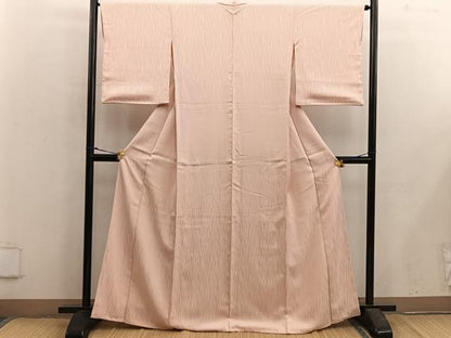 平和屋着物●上質な色無地　変わり縞地紋　洒落柿色　正絹　逸品　BAAX5439mz