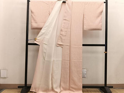 平和屋着物●上質な色無地　変わり縞地紋　洒落柿色　正絹　逸品　BAAX5439mz