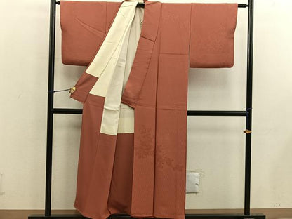 平和屋着物■無地絵羽訪問着 菊花地紋 赤茶色 正絹 逸品 BAAX5443mz
