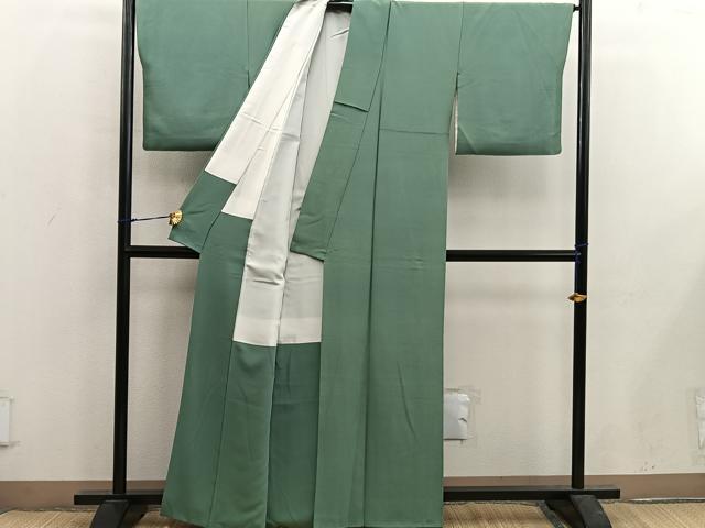 平和屋着物■上質な色無地　麹塵色　正絹　逸品　BAAX5444mz